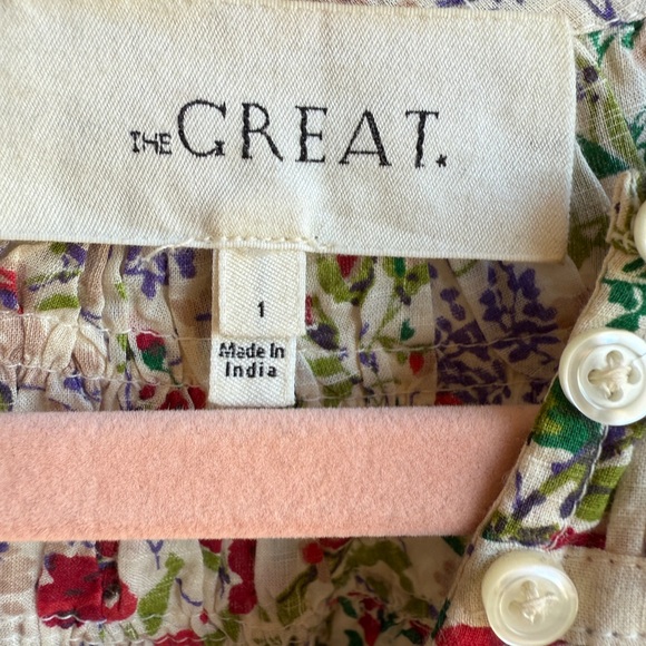 THE GREAT. Sweet Meadow Floral Puff Sleeve Cotton Top – Size 1 (Small) - Picture 3 of 3